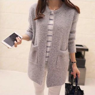 Buy gray Fuzzy Sparkle Round Neck Cardigan