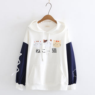 Buy white Printed Cat Drawstring Hoodie