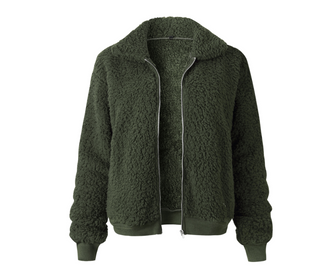 Buy army-green Women Velvet Thick Lapel Jacket