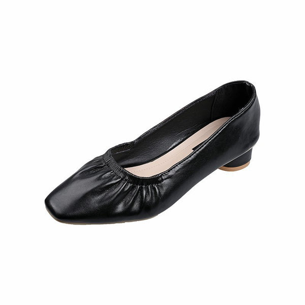 Women's Square Toe Pleated Loafers Slip-on Shoes