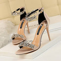 Floral Metal Clip Stiletto Open Toed High Heels