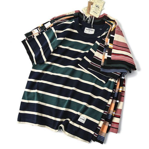 Men Cotton Round Neck Striped T-Shirt