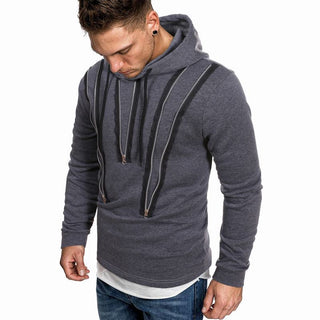 Buy dark-grey Men Casual Striped Pullover Hoodie