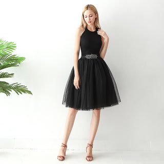 Buy black Puff Pleated Mesh A-Line Skirt