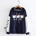 Printed Cat Drawstring Hoodie