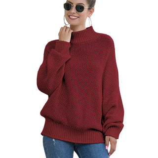 Buy red Turtleneck Knitted Loose Sweater