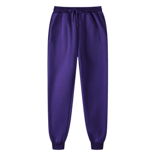 Buy purple Unisex Cotton Solid Color Mid Waist Sweat Pants