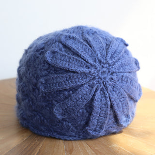 Buy blue Women Knitted Woolen Floral Hat