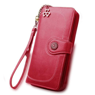 Buy red Women Floral Split Long Leather Wallet