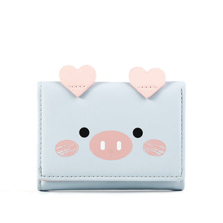 Buy blue Women Short Three-Fold Cartoon Pig Wallet