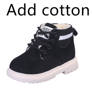 Buy black-add-cotton Boy&#39;s New Warm Thick Leather Boots