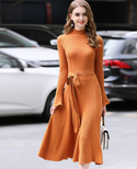 Women Long Belted Sweater Dress