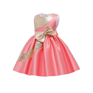 Buy light-pink Sparkly Bowed Sleeveless Puffy Dress