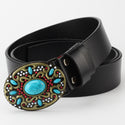 Women Bead Buckle Leather Belt