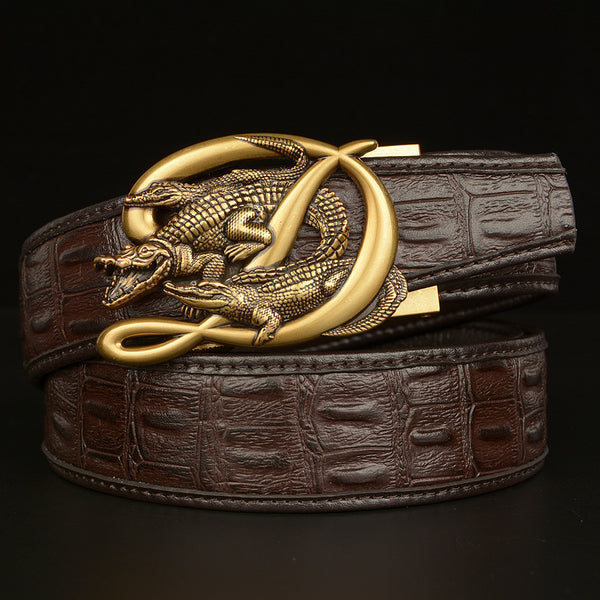 Patterned Real Cowhide Automatic Buckle Belt