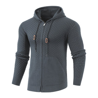 Buy gray Men Four Seasons Knitting Zipper Hoodie