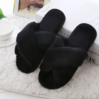 Buy black Cross Strapped Plush Slip-on Comfort Shoes