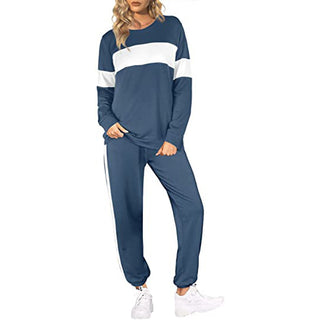 Buy blue Round Neck Striped Two Piece Sweater &amp; Pants Set