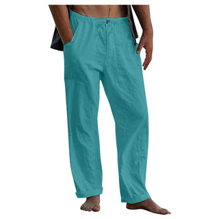 Buy cyan Men&#39;s Linen Casual Drawstring Loose Pants