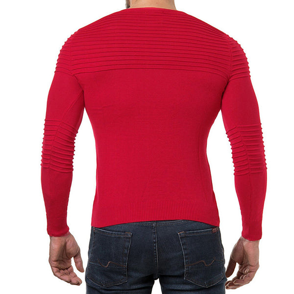 Men Pleated Stitching Knitted Sweater