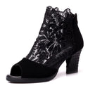 Women Thick Lace Open Toe Heel Shoes