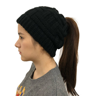 Buy black Woolen Winter Hat with Ponytail Hole