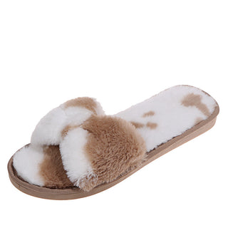 Buy khaki Women Casual Bowknot Plush Slip-on Slippers