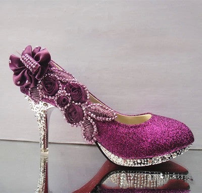 Crystal Textured Floral Sparkly High Heels