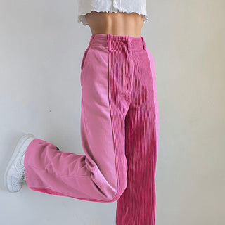 Buy pink Straight Leg Loose Color block Casual Pants