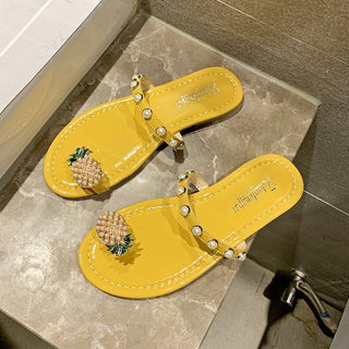 Pineapple Pearl Strapped Flat Flip Flops