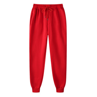 Buy red Unisex Cotton Solid Color Mid Waist Sweat Pants