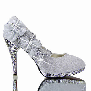 Buy silver Crystal Textured Floral Sparkly High Heels