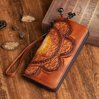 Buy brown Women First layer Cowhide Long Wallet