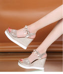 Hanging Strap Sparkly Wedge Platform Sandals