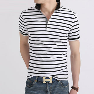 Buy white Men Casual Lapel Striped Polo T-shirt