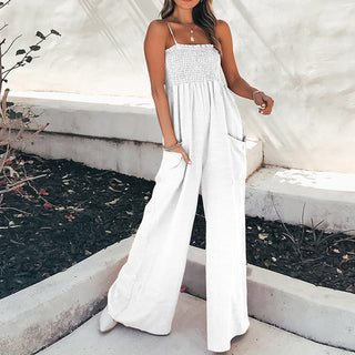 Buy white Women&#39;s Casual Fashion Solid Color Slim Jumpsuit