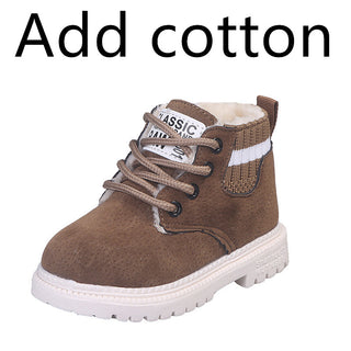 Buy brown-add-cotton Boy&#39;s New Warm Thick Leather Boots