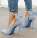 Leather Bow Strapped Soft High Heels