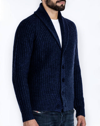 Buy blue Men Long Sleeve Cardigan Knitted Sweater