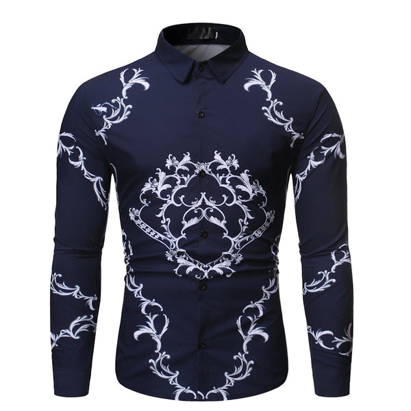 Men Flower Print Slim Fit Shirt