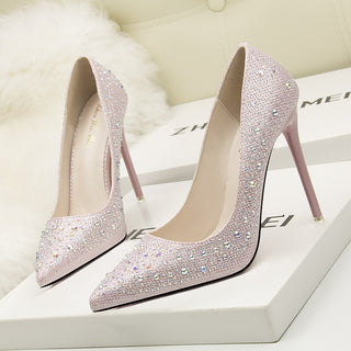 Buy pink Elegant Stiletto Rhinestone Pointed Toe Heels