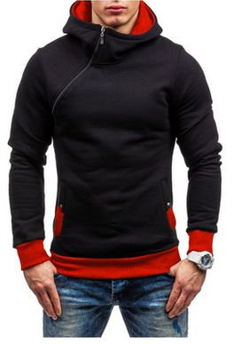 Buy black-red Men Solid Colored Zipper Hoodies