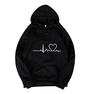 Buy black Women Heartbeat Drawstring Hoodie