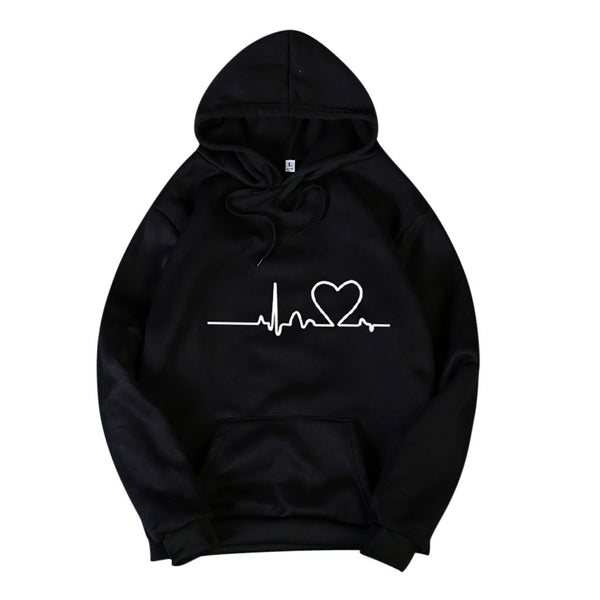 Women Heartbeat Drawstring Hoodie