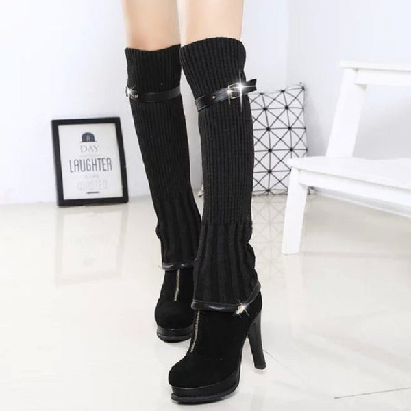 Suede Knitted High Heeled Attachable Sock Shoes