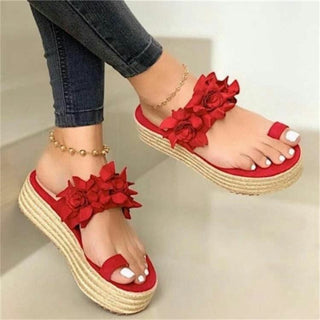 Buy red Floral Strap Single Toe Slip-on Sandals