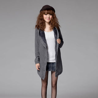 Buy grey Women Loose Fur Lined Cardigan Coat