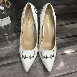 Buy white Stiletto Pointed Floral Clipped High Heels