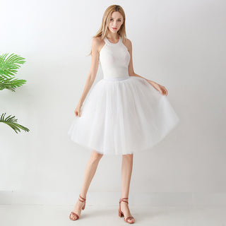 Buy white Puff Pleated Mesh A-Line Skirt