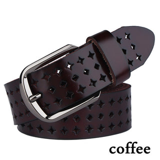 Buy coffee Leather Alloy Pin Buckle Multi Hole Belt